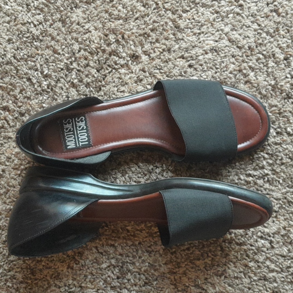 Mootsie Tootsie Sybil Black/Brown Leather Slip On Sandals Size 10M